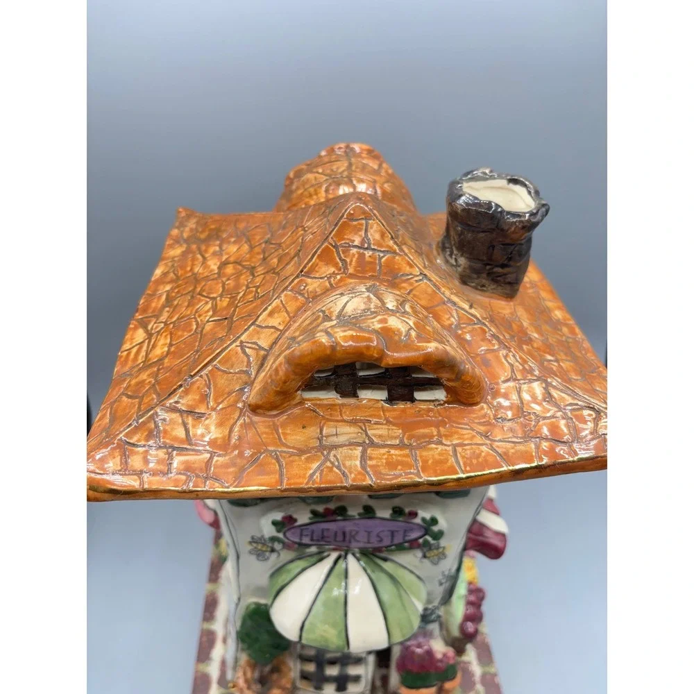 Heather Goldminc Blue Sky Hand Painted Ceramic French Village Fleuriste Luminary